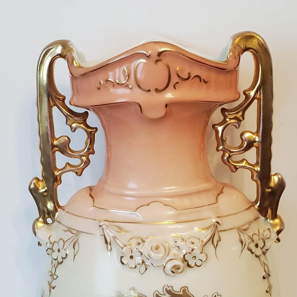 Antique Bohemian Handled Urn Vase Victoria Austria Porcelain Signed Kaufmann 12